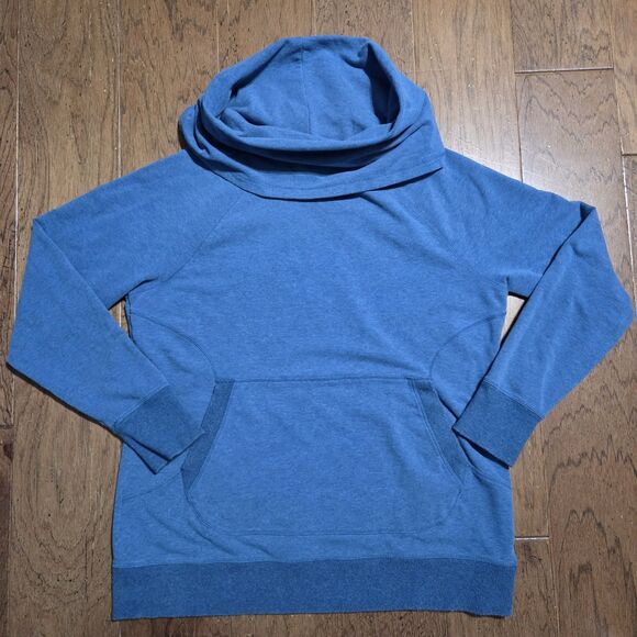 L.L. Bean Sweatshirt Women XL Blue Cozy Pullover Cowl Neck Pocket Thumb Holes - Picture 1 of 7